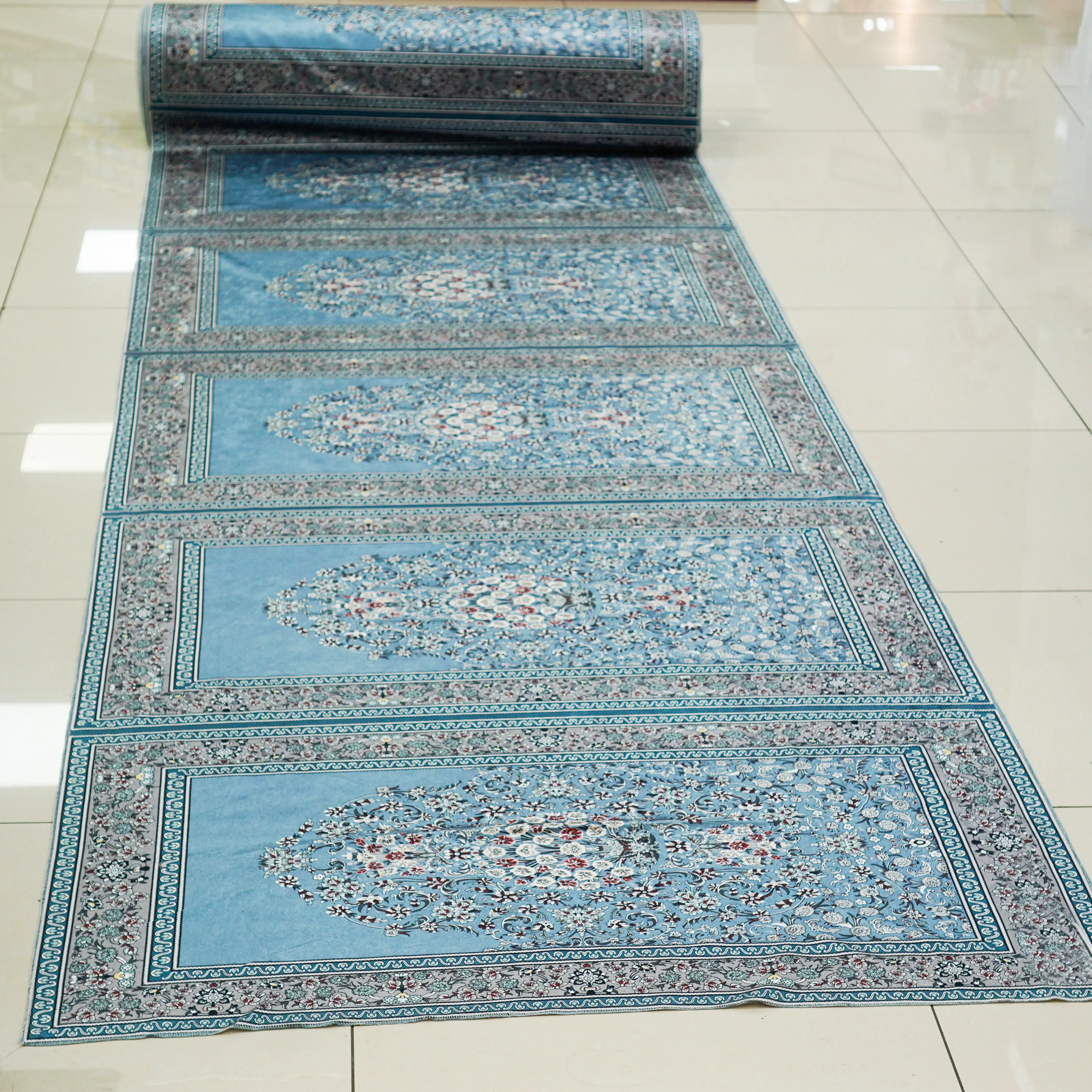 10 Person Premium Sky Blue Prayer Mat Fabric Roll - Image 3
