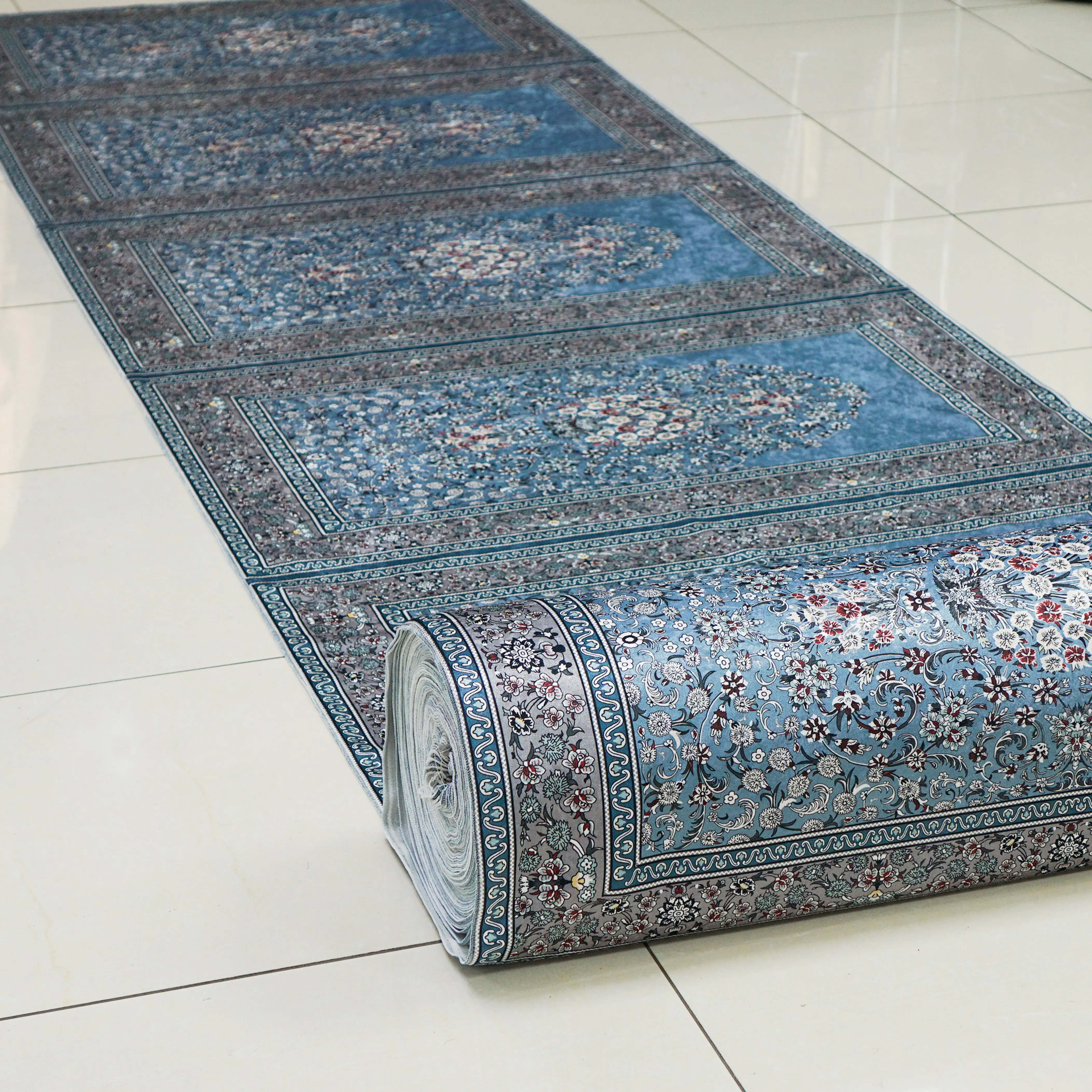 10 Person Premium Sky Blue Prayer Mat Fabric Roll - Image 4