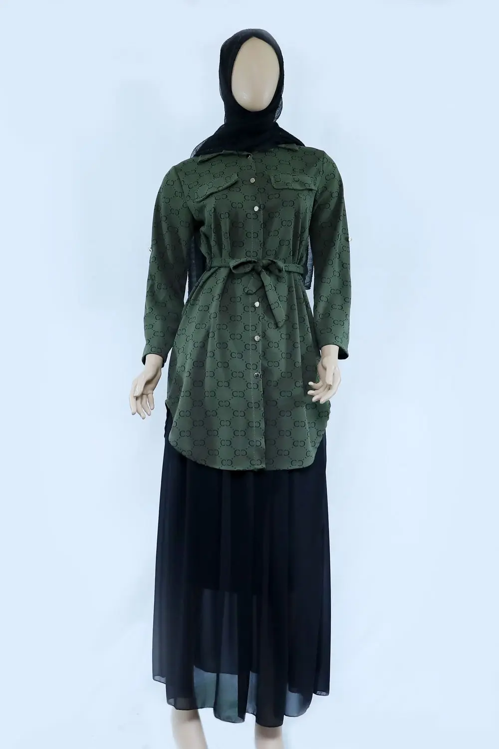 Ladies Long Print Shirt With Belt