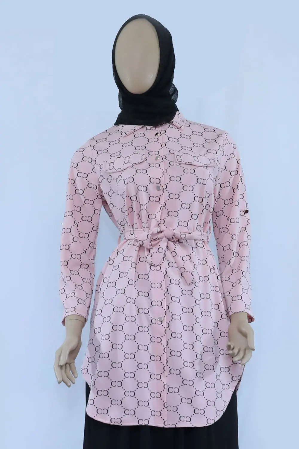 Ladies Long Print Shirt With Belt - Image 2