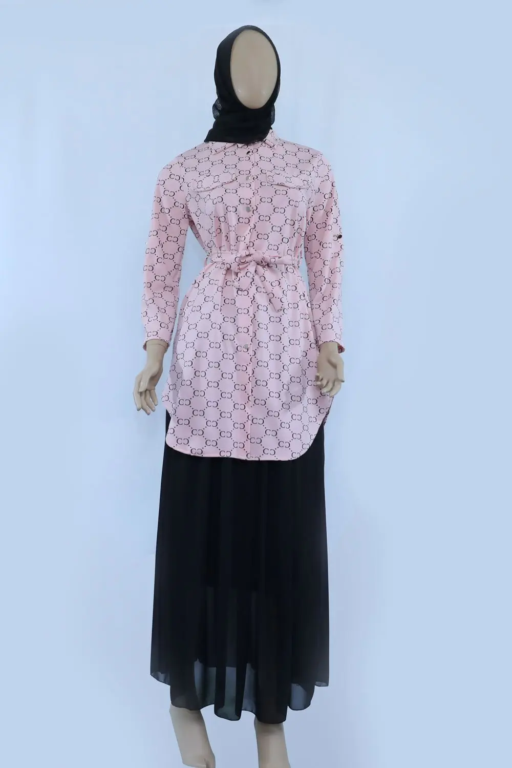 Ladies Long Print Shirt With Belt - Image 3