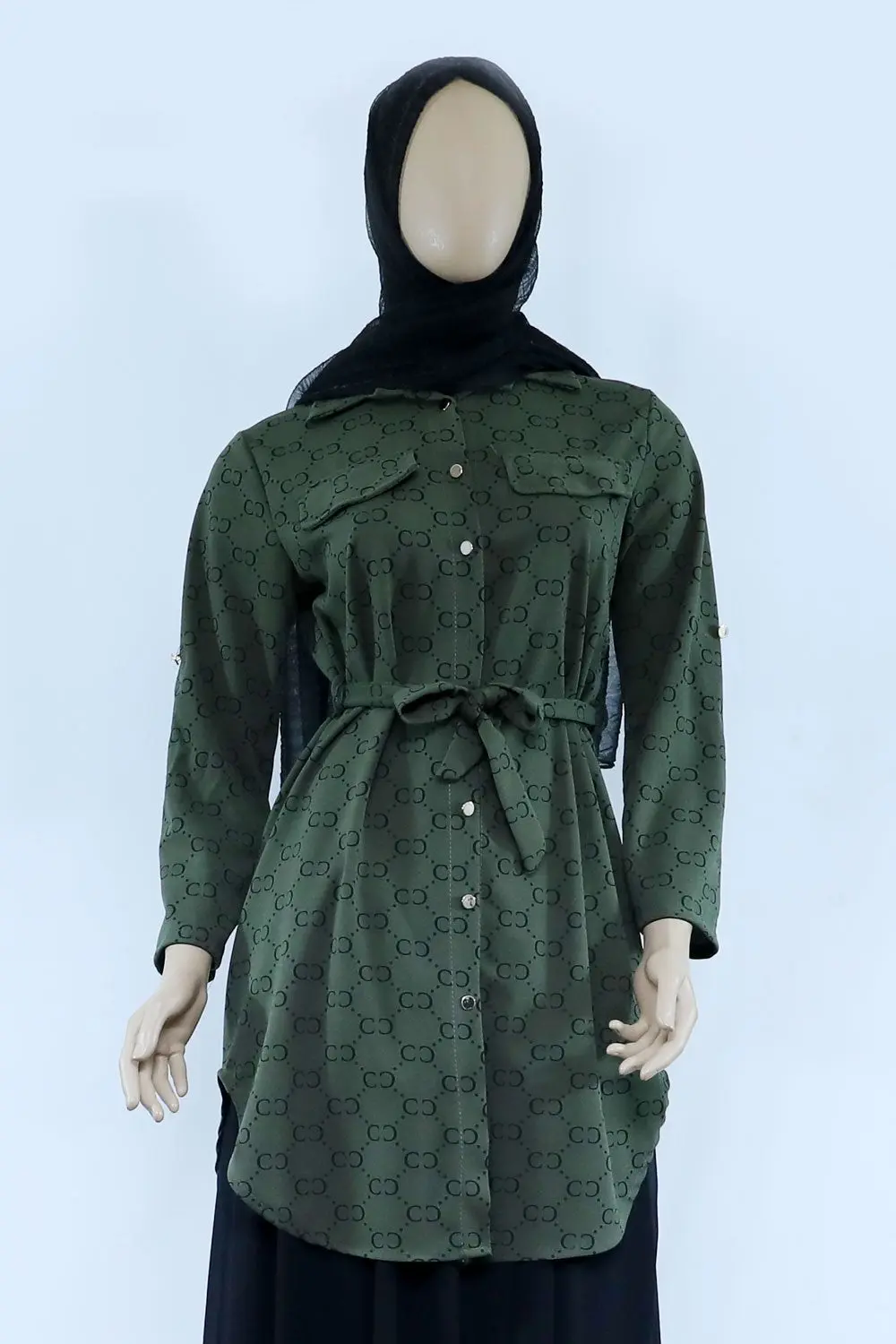 Ladies Long Print Shirt With Belt - Image 4