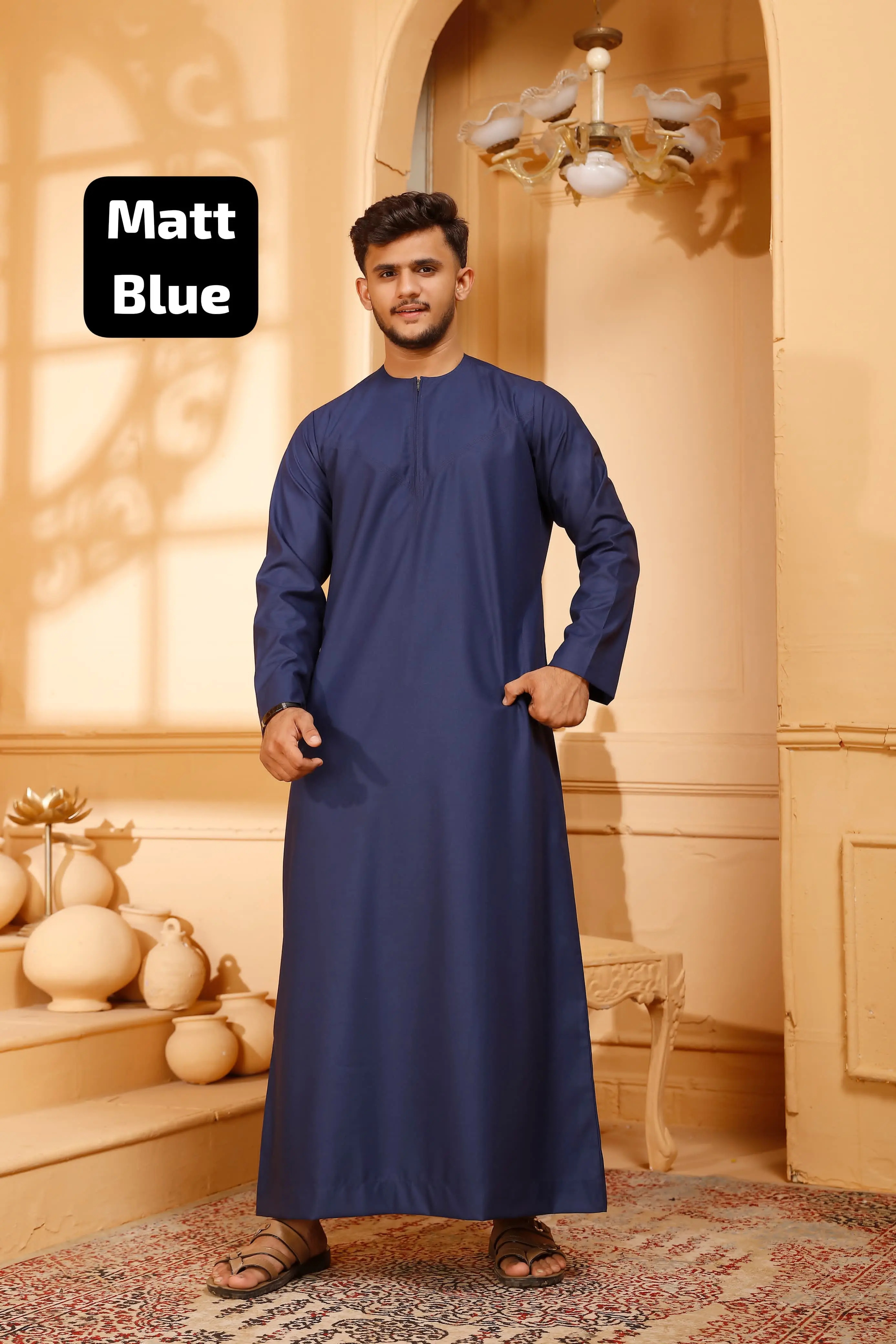 Men's Emirati Thobe Collarless Matte Zip - 50pcs Sets - Image 5
